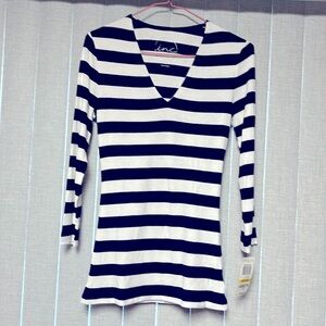 NWT Navy blue and white striped I.N.C Rayon/Spandex top Medium